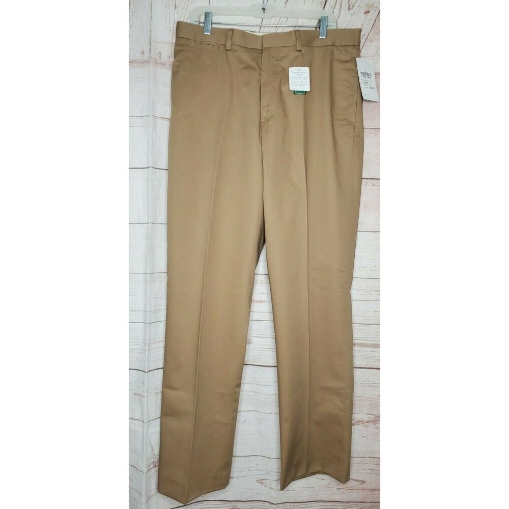 L.L. Bean WF Dress Chino Plain Front Classic Fit Men Dark Khaki Size 35 Pants